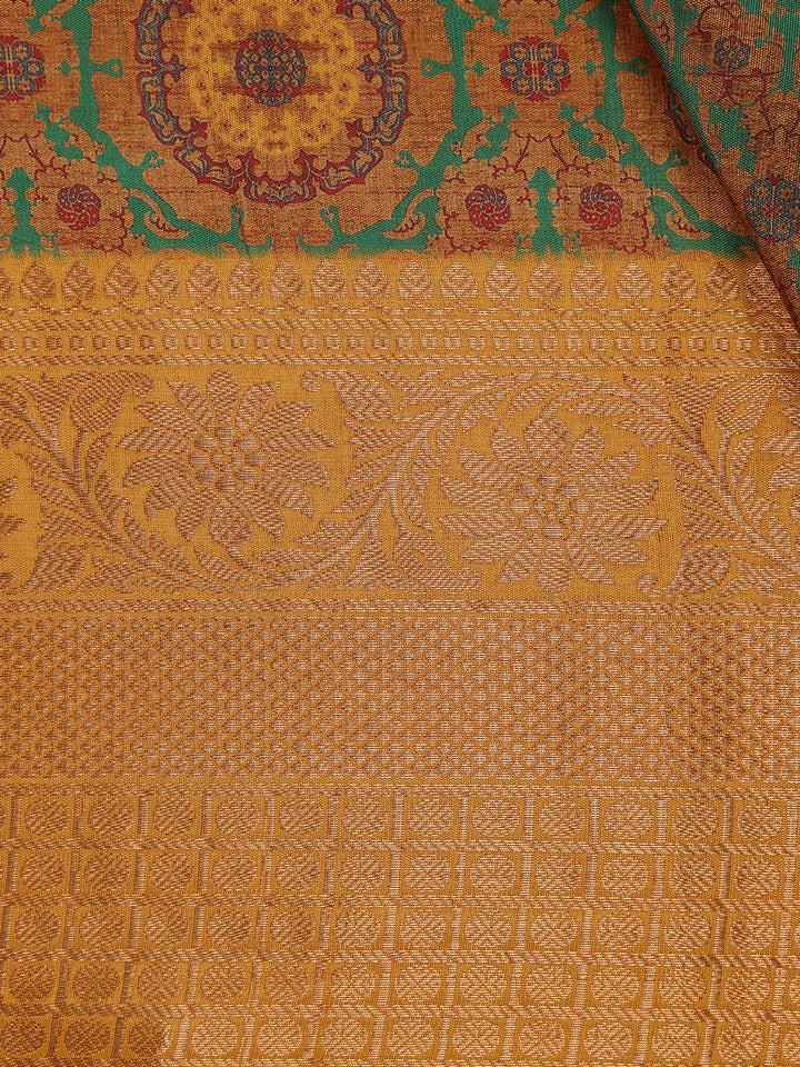 Brown Floral Designed Kora Printed Saree - Diadem