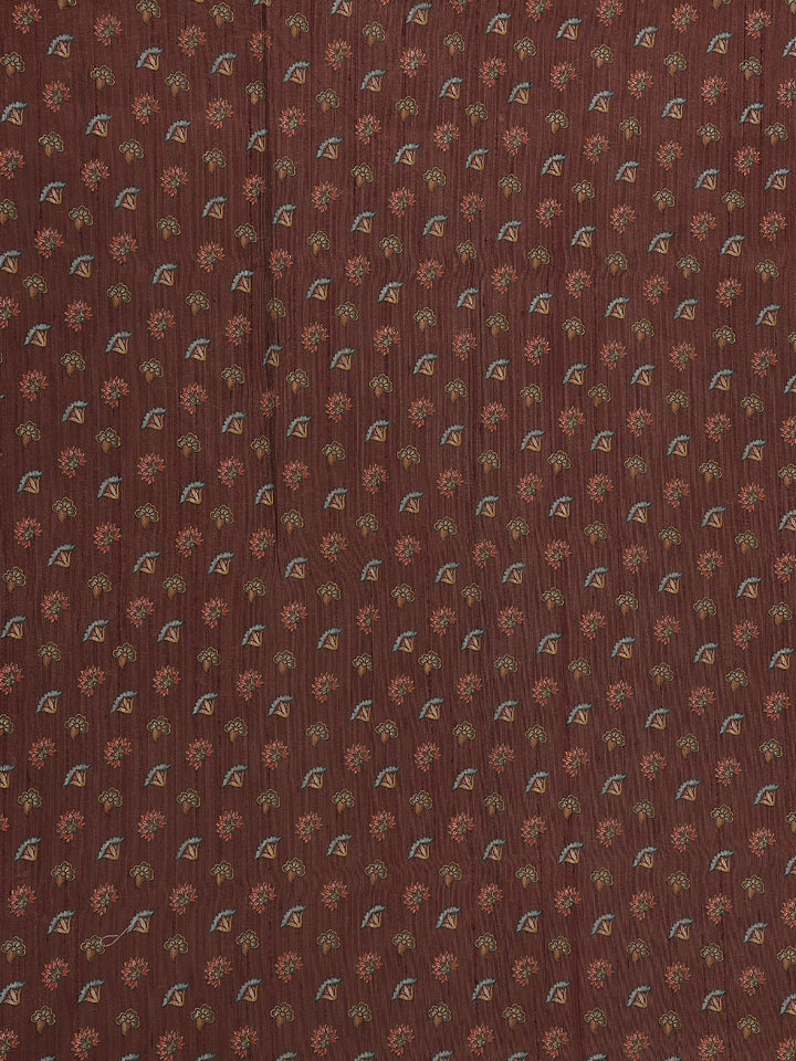 Brown Floral Designed Raw Silk Saree - Diadem