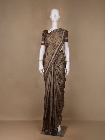 Brown Floral Designed Semi Tussar Saree - Diadem