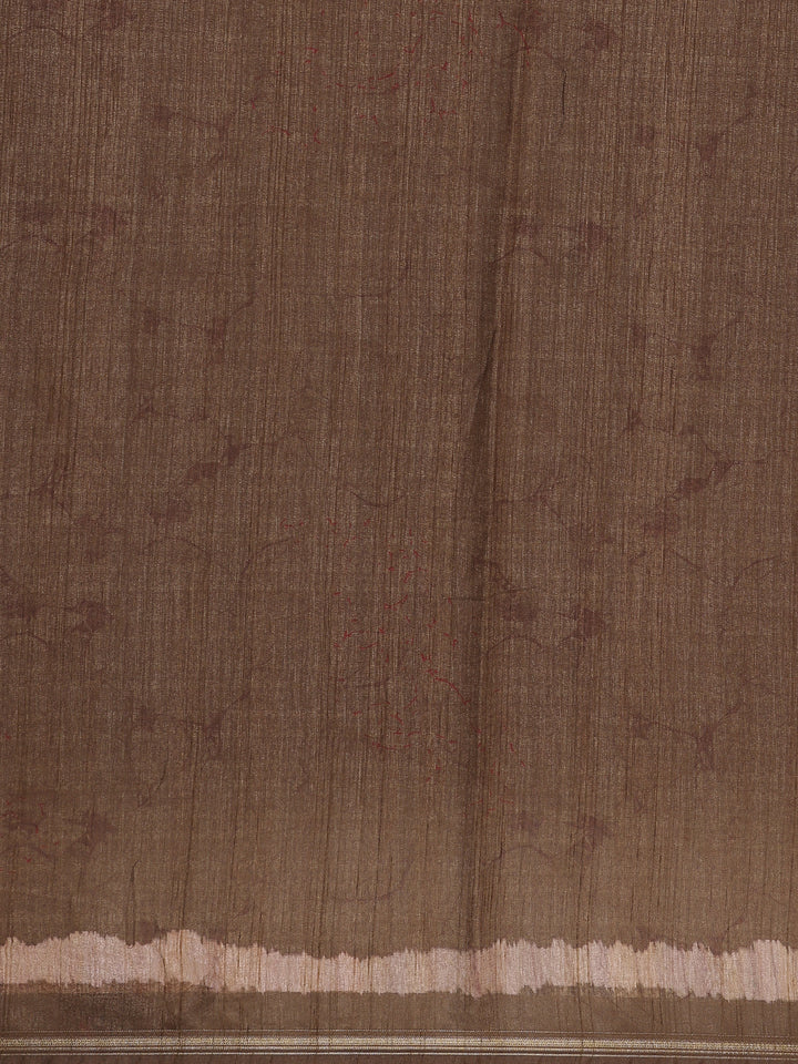 Brown Floral Designed Semi Tussar Saree - Diadem