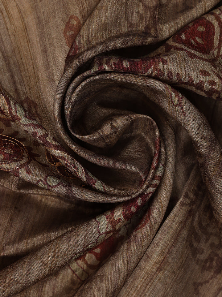 Brown Floral Designed Semi Tussar Saree - Diadem