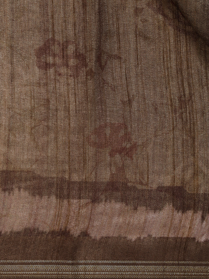 Brown Floral Designed Semi Tussar Saree - Diadem