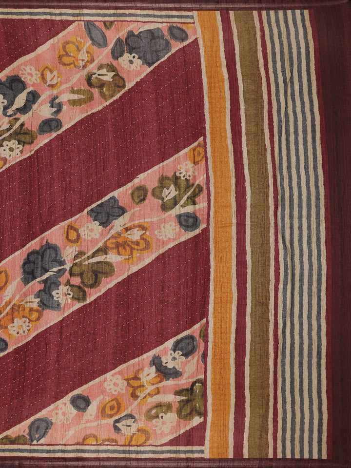 Brown Floral Designed Semi Tussar Saree - Diadem