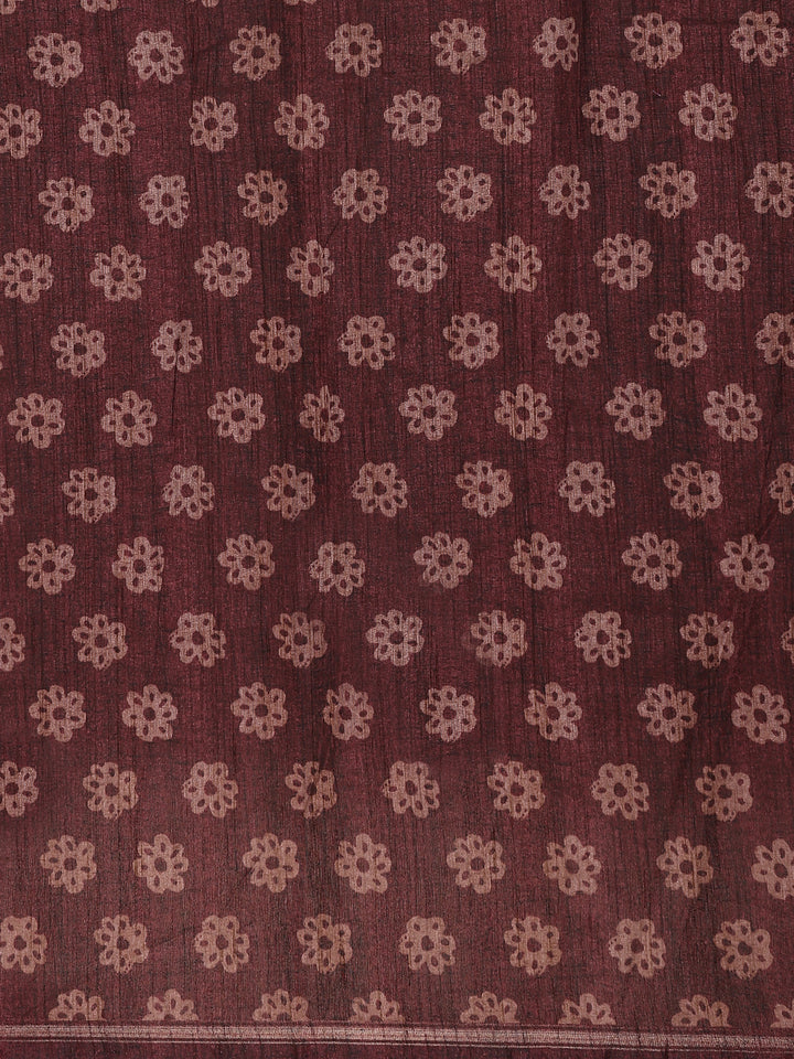 Brown Floral Designed Semi Tussar Saree - Diadem