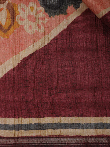 Brown Floral Designed Semi Tussar Saree - Diadem