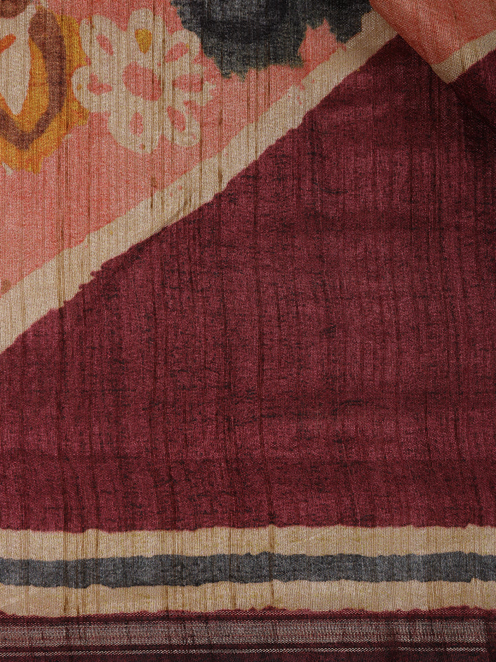 Brown Floral Designed Semi Tussar Saree - Diadem