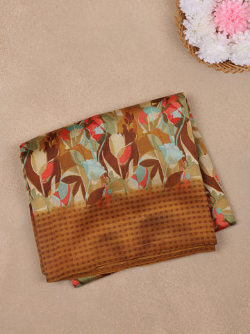 Brown Floral Designed Fancy Cotton Saree - Diadem