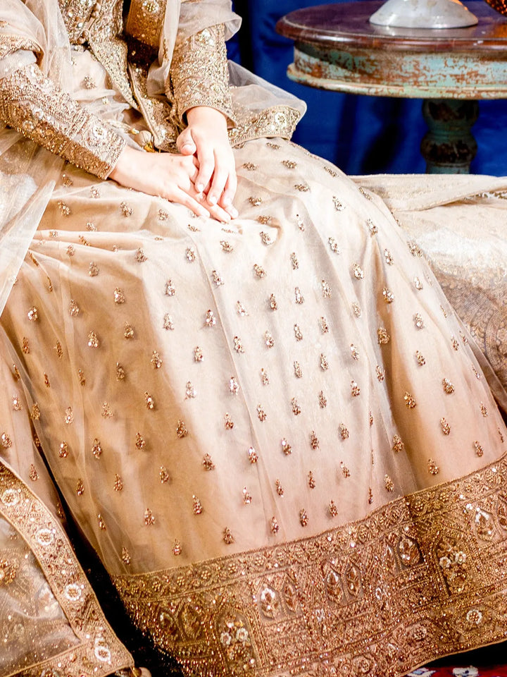 Brown Floral Embroidered Pakistani Net Lehenga for Bridesmaids - Diadem