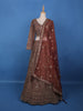 Brown Floral Embroidery Bridal Net Lehenga