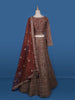 Brown Floral Embroidery Bridal Net Lehenga