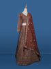 Brown Floral Embroidery Bridal Net Lehenga