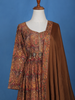 Brown Floral Motif Bead And Printed Work Cotton Gown - Diadem
