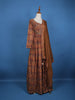 Brown Floral Motif Bead And Printed Work Cotton Gown - Diadem