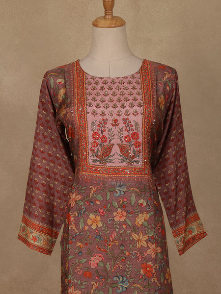 Brown Floral Printed Rayon Kurti - Diadem