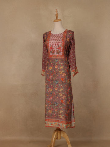 Brown Floral Printed Rayon Kurti - Diadem