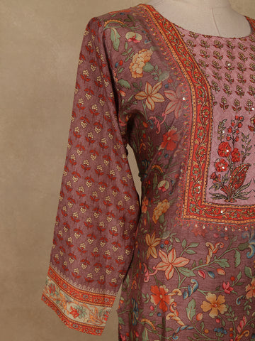 Brown Floral Printed Rayon Kurti - Diadem