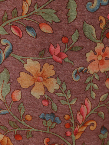 Brown Floral Printed Rayon Kurti - Diadem