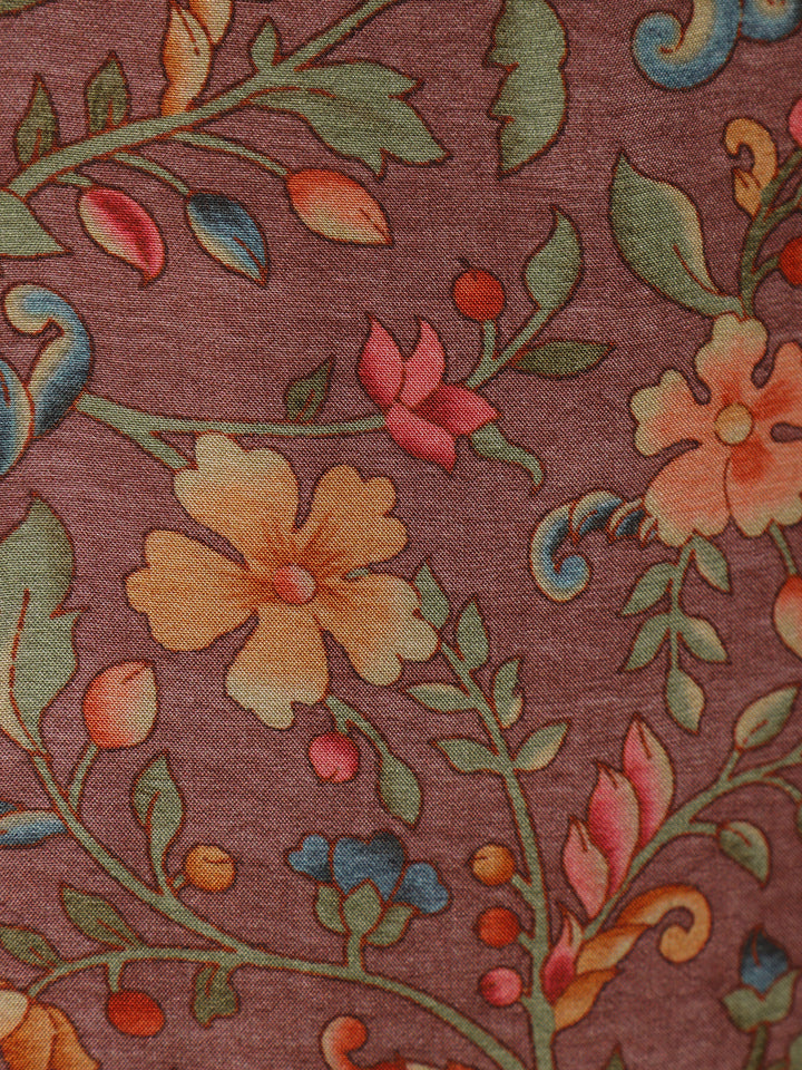Brown Floral Printed Rayon Kurti - Diadem