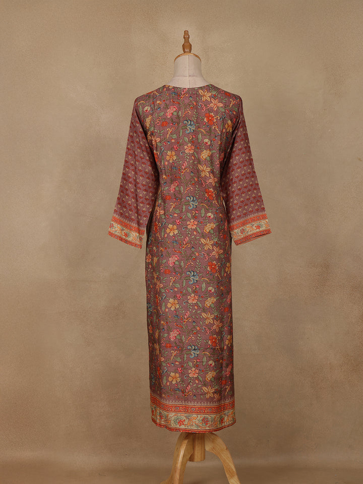 Brown Floral Printed Rayon Kurti - Diadem