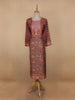 Brown Floral Printed Semi Silk Kurti - Diadem