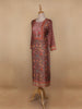 Brown Floral Printed Semi Silk Kurti - Diadem