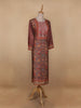 Brown Floral Printed Semi Silk Kurti - Diadem