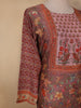 Brown Floral Printed Semi Silk Kurti - Diadem