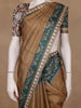 Brown Floral Printed Tussar Silk Saree - Diadem