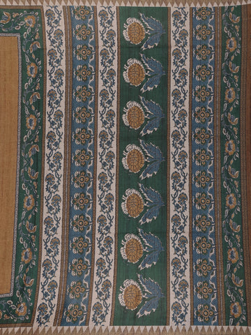 Brown Floral Printed Tussar Silk Saree - Diadem