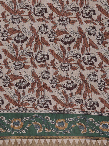 Brown Floral Printed Tussar Silk Saree - Diadem
