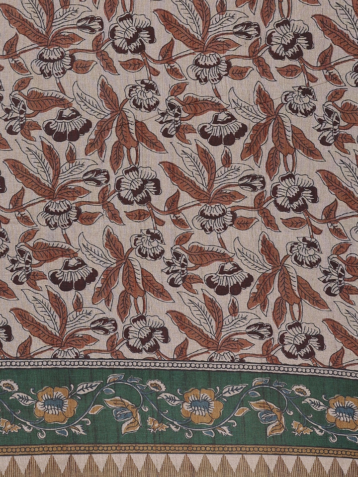 Brown Floral Printed Tussar Silk Saree - Diadem