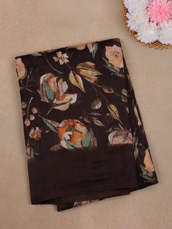Brown Floral Prints Fancy Georgette Saree - Diadem
