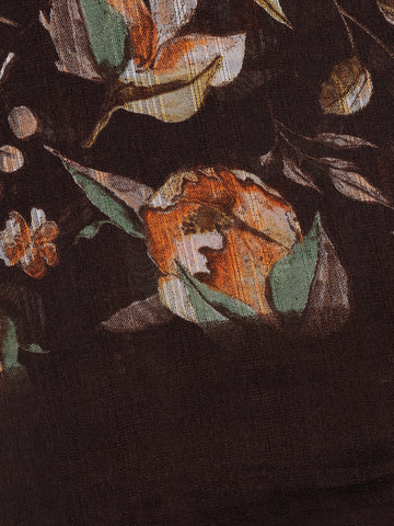Brown Floral Prints Fancy Georgette Saree - Diadem