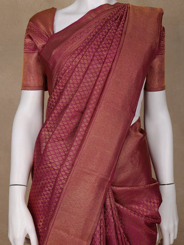 Brown Floral Woven Pure Kanchipuram Silk Saree - Diadem