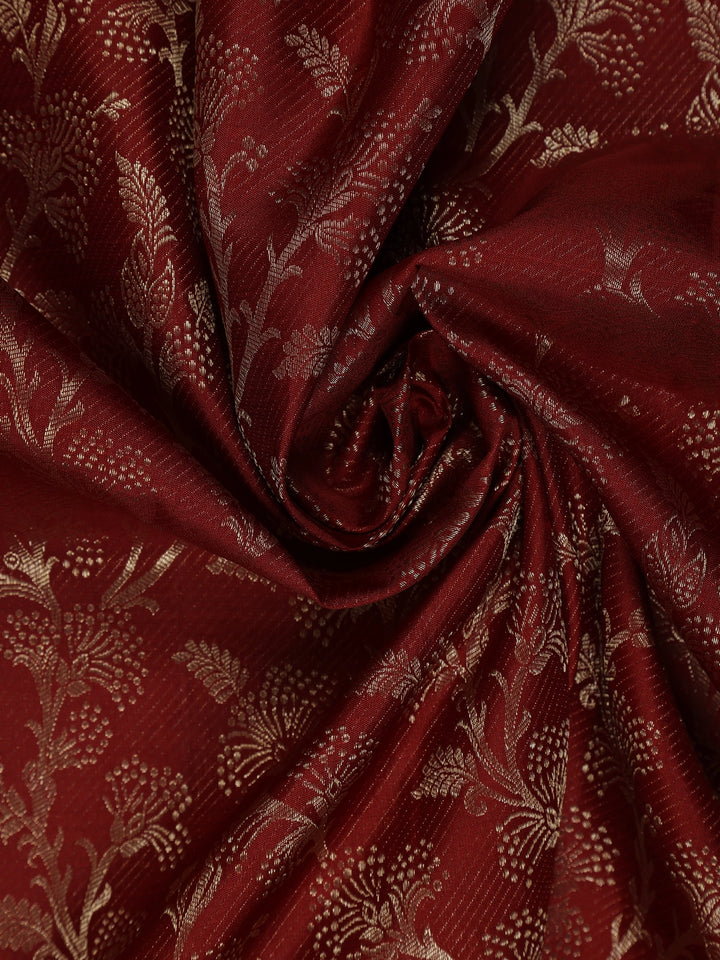 Brown Floral Woven Pure Kanchipuram Silk Saree - Diadem