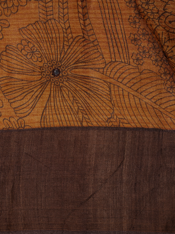 Brown Floral Woven Pure Tussar Silk Saree - Diadem