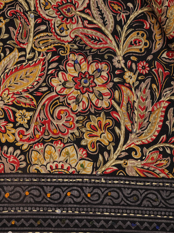Brown Floral Designed Chanderi Cotton Saree - Diadem