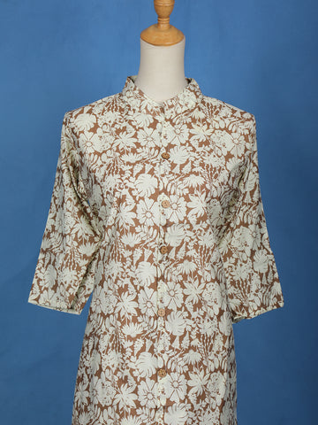 Brown Floral Designed Cotton Salwar Suit - Diadem