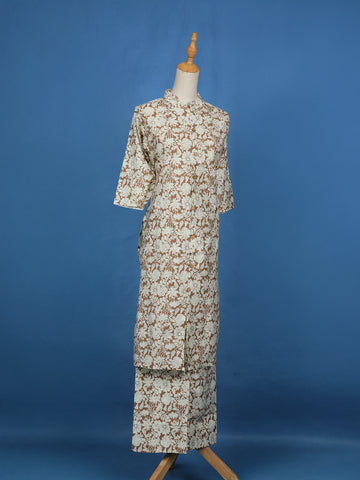 Brown Floral Designed Cotton Salwar Suit - Diadem