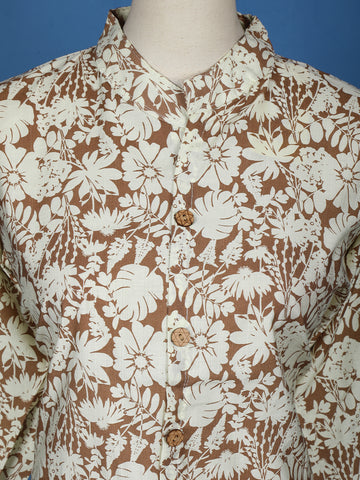 Brown Floral Designed Cotton Salwar Suit - Diadem