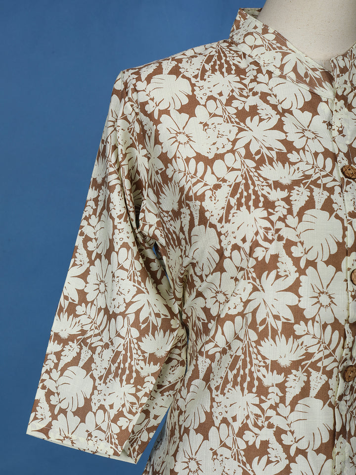 Brown Floral Designed Cotton Salwar Suit - Diadem