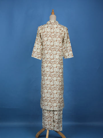 Brown Floral Designed Cotton Salwar Suit - Diadem