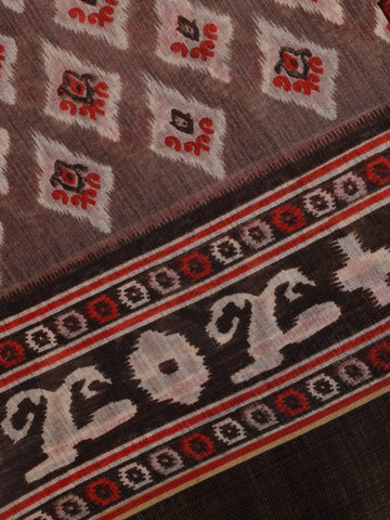 Brown Ikat Printed Fancy Cotton Saree - Diadem