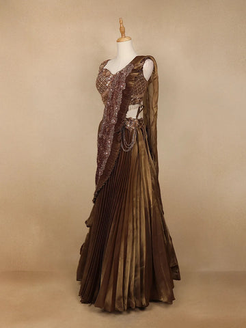 Brown Shimmer Floral Worked Bridesmaid Lehenga - Diadem