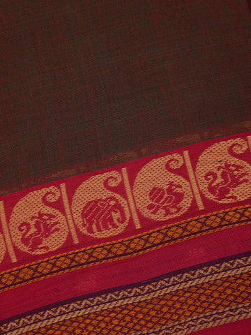 Brown Solid Design Cotton Fancy Saree - Diadem