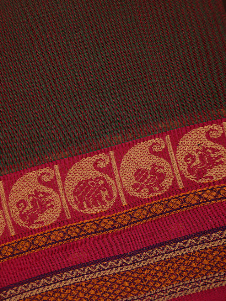Brown Solid Design Cotton Fancy Saree - Diadem