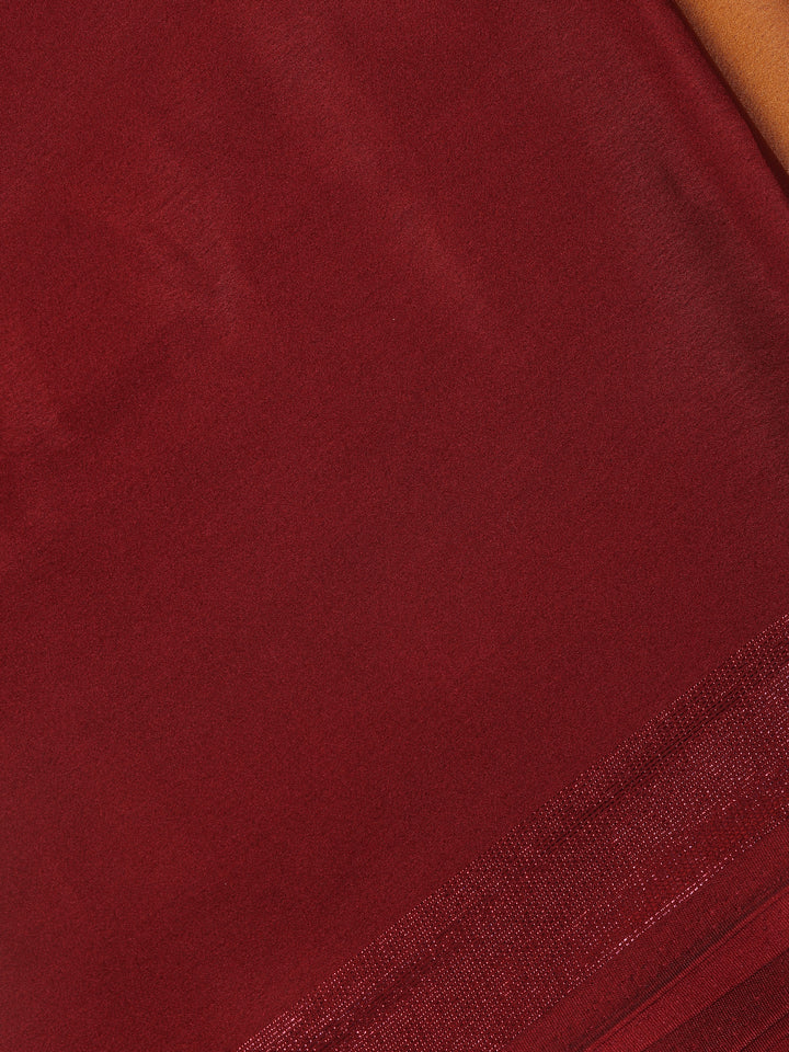 Brown Solid Design Satin Saree - Diadem