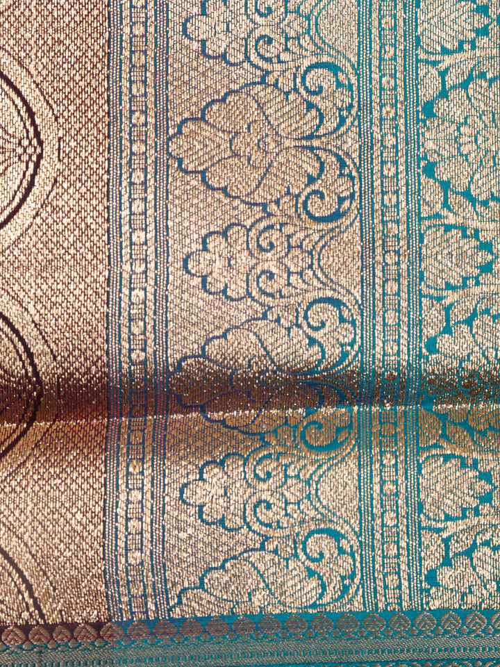 Brown Solid Designed Woven Banarasi Silk Saree - Diadem