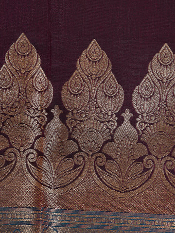 Brown Solid Designed Woven Banarasi Silk Saree - Diadem