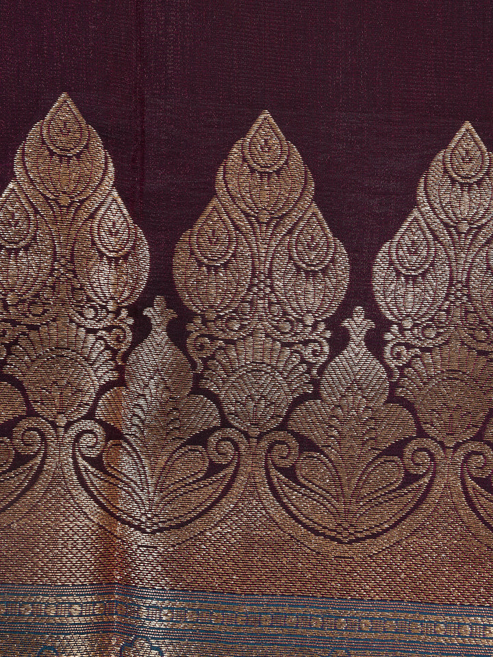 Brown Solid Designed Woven Banarasi Silk Saree - Diadem